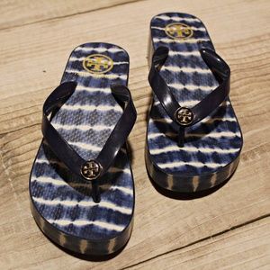 Tory Burch Blue Tye Dye Flip Flops lightly used.